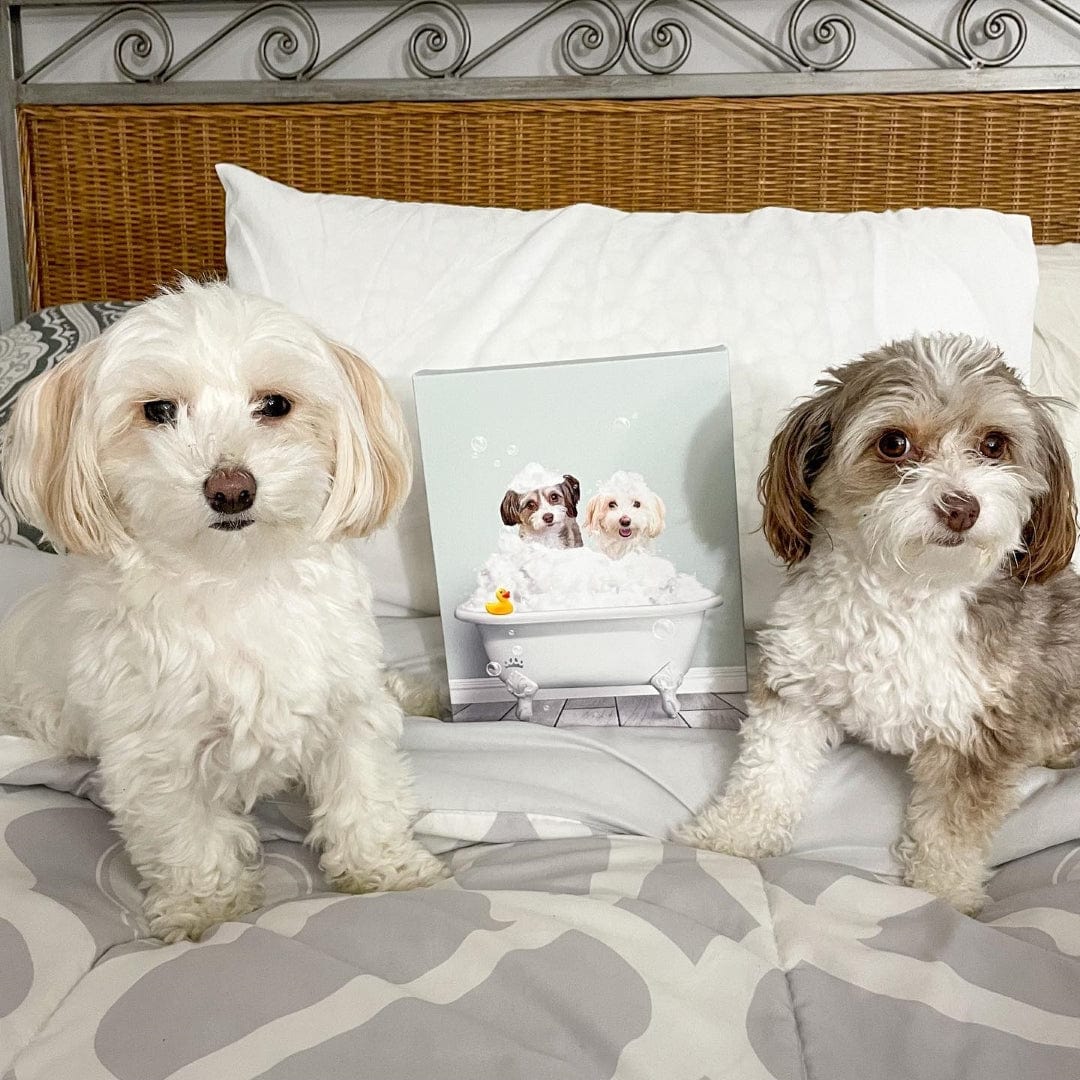 Bath Tub Pet Portrait (Two Pets) - Custom Pet Art