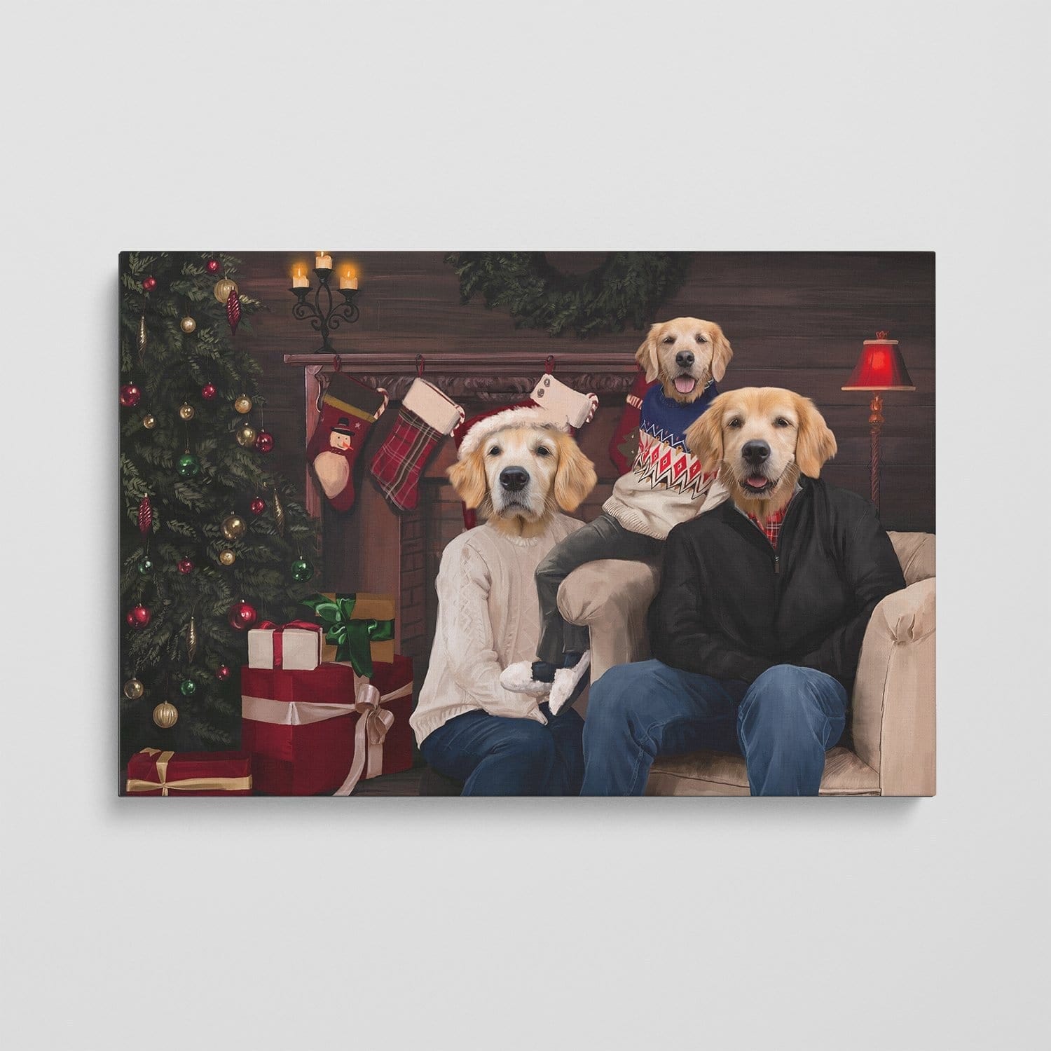 "Crown and Paw - Canvas The Family Christmas (Three Pets) - Custom Pet Canvas 8"" x 10"" / Family A"