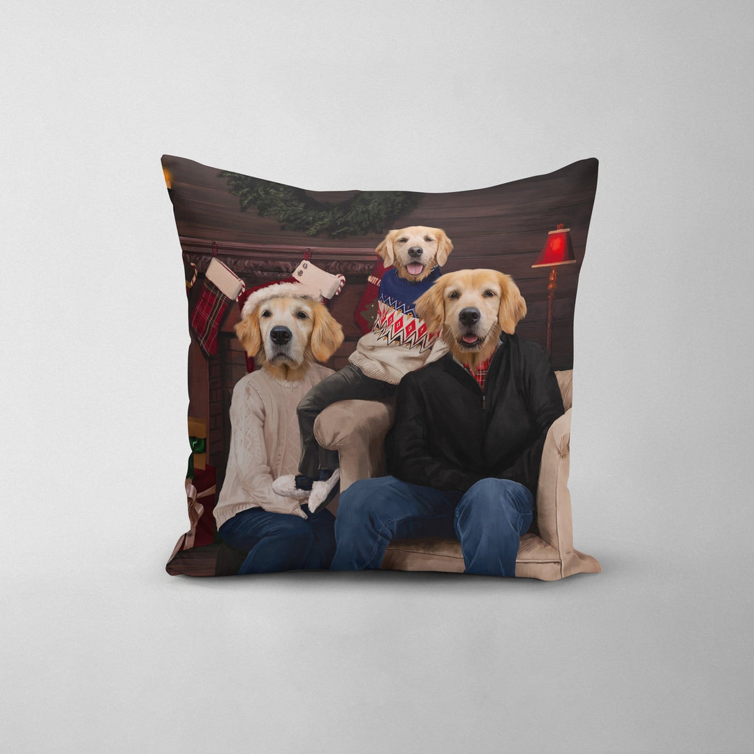 "Crown and Paw - Throw Pillow The Family Christmas (Three Pets) - Custom Throw Pillow 14"" x 14"" / Family A"