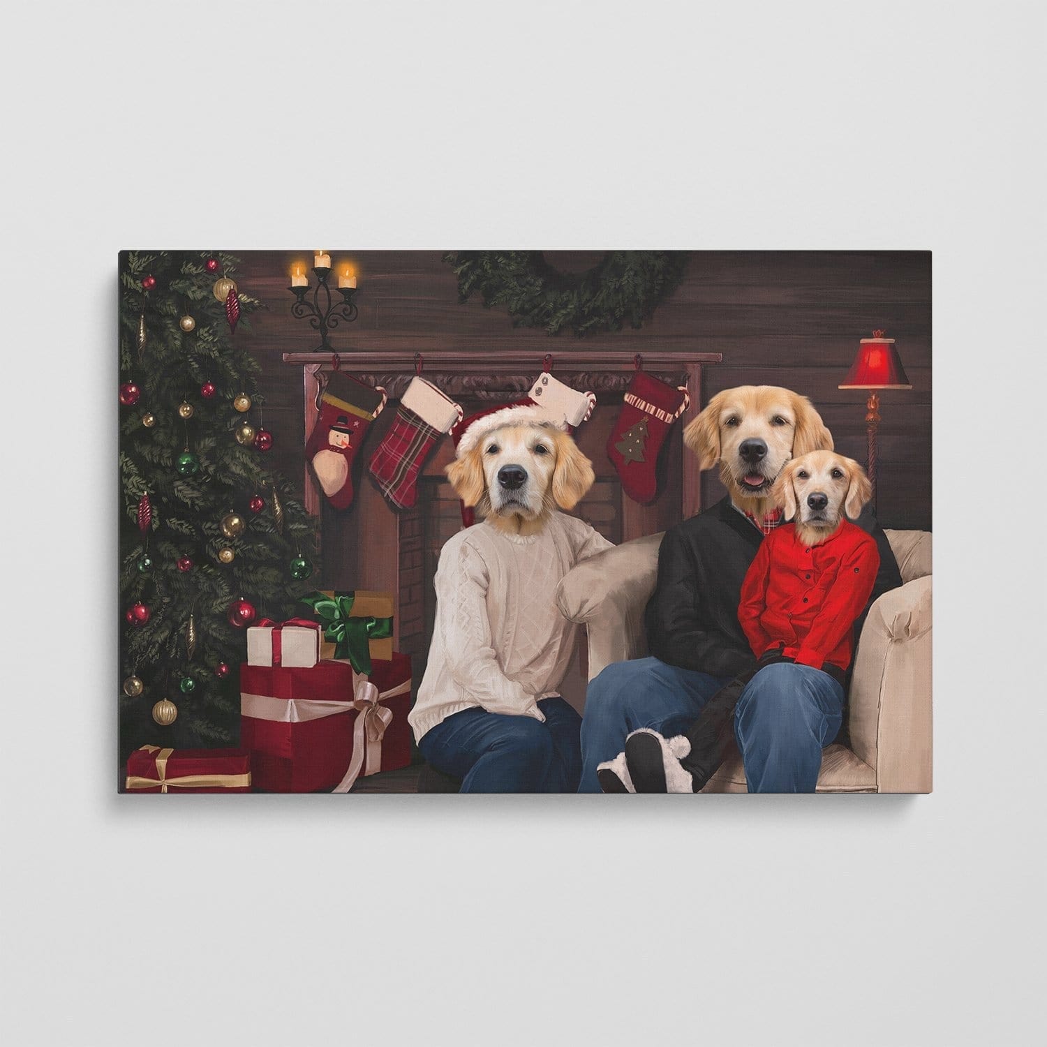 "Crown and Paw - Canvas The Family Christmas (Three Pets) - Custom Pet Canvas 8"" x 10"" / Family B"