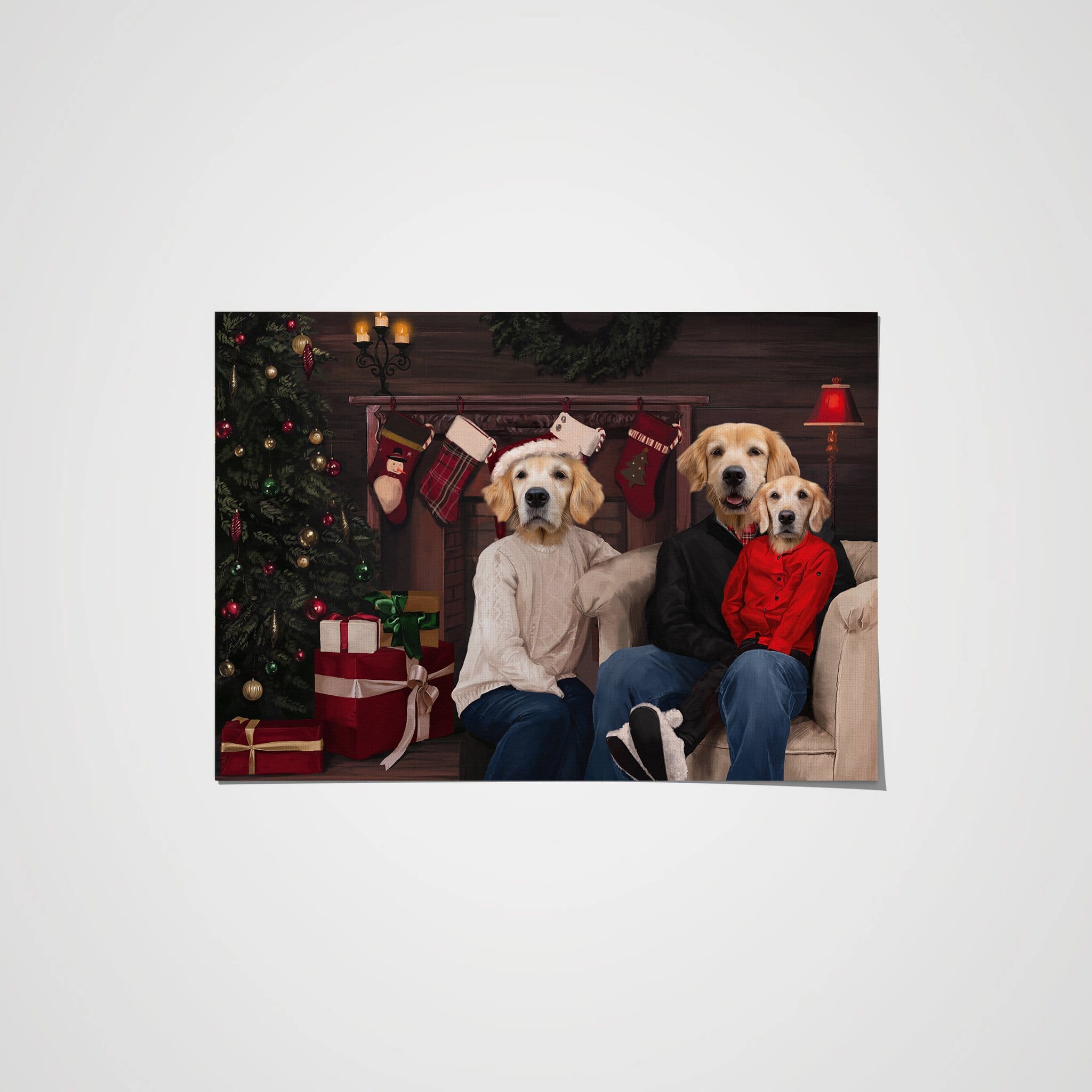 "Crown and Paw - Poster The Family Christmas (Three Pets) - Custom Pet Poster 8.3"" x 11.7"" / Family B"