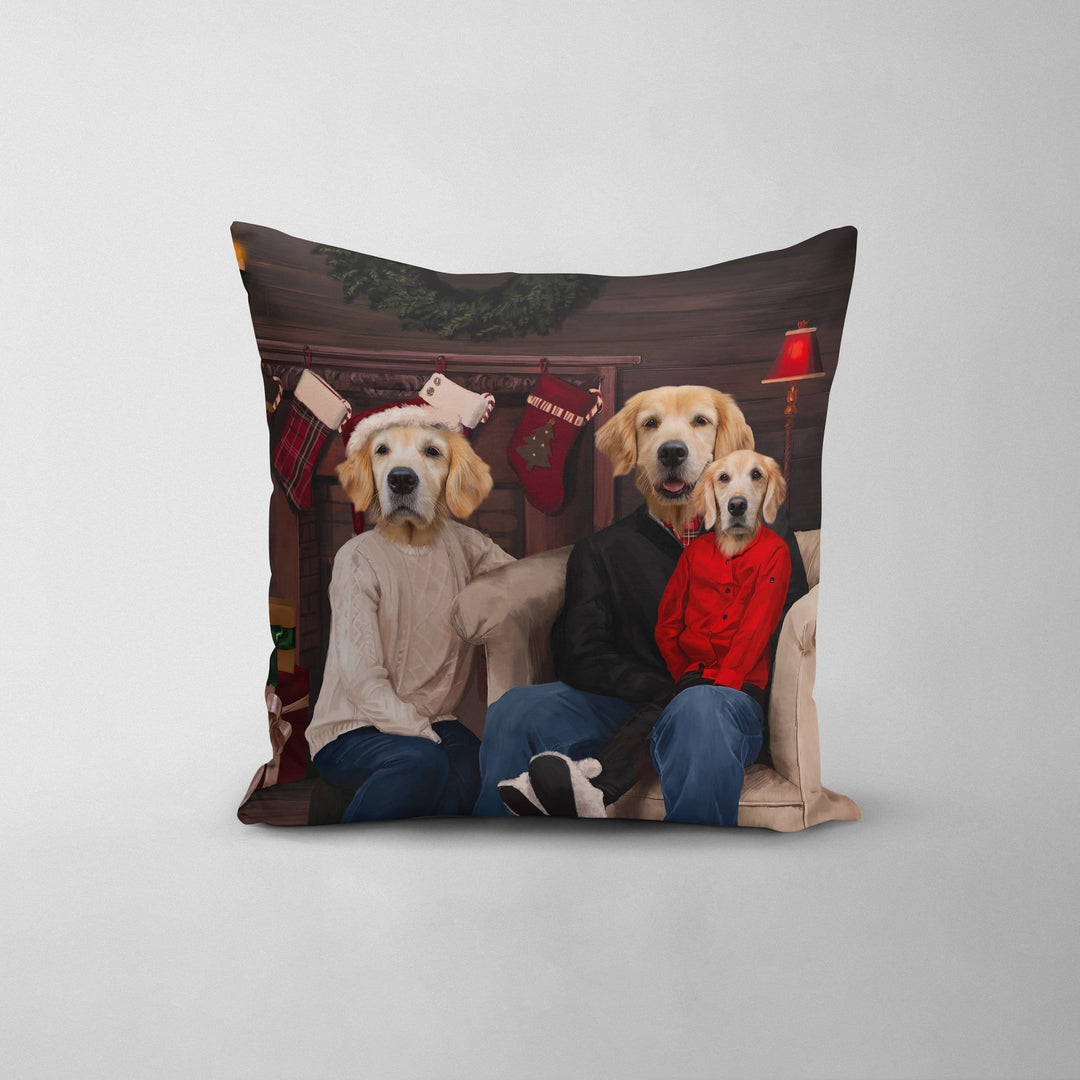 "Crown and Paw - Throw Pillow The Family Christmas (Three Pets) - Custom Throw Pillow 14"" x 14"" / Family B"