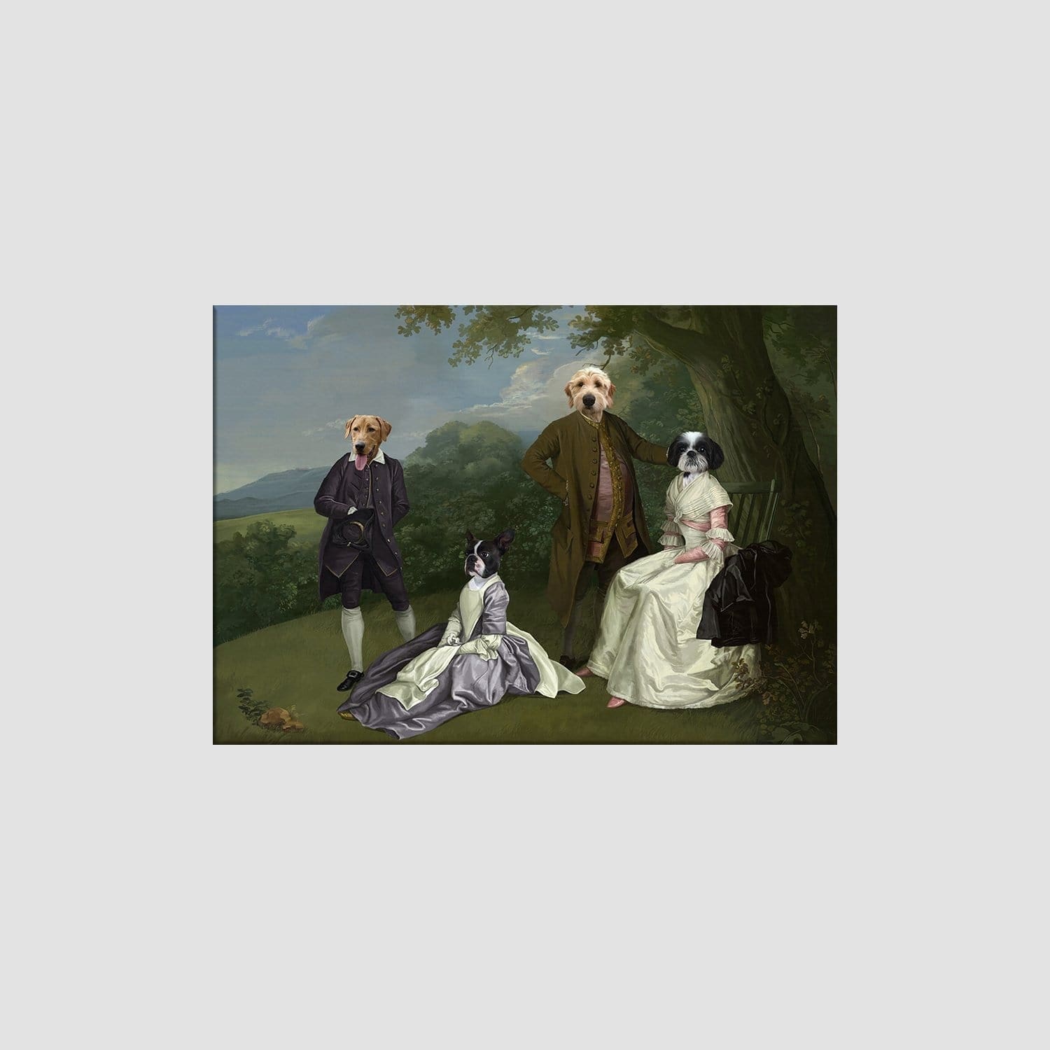 "Crown and Paw - Canvas The Family Picnic (Four Pets) - Custom Pet Canvas 8"" x 10"" / Family A"