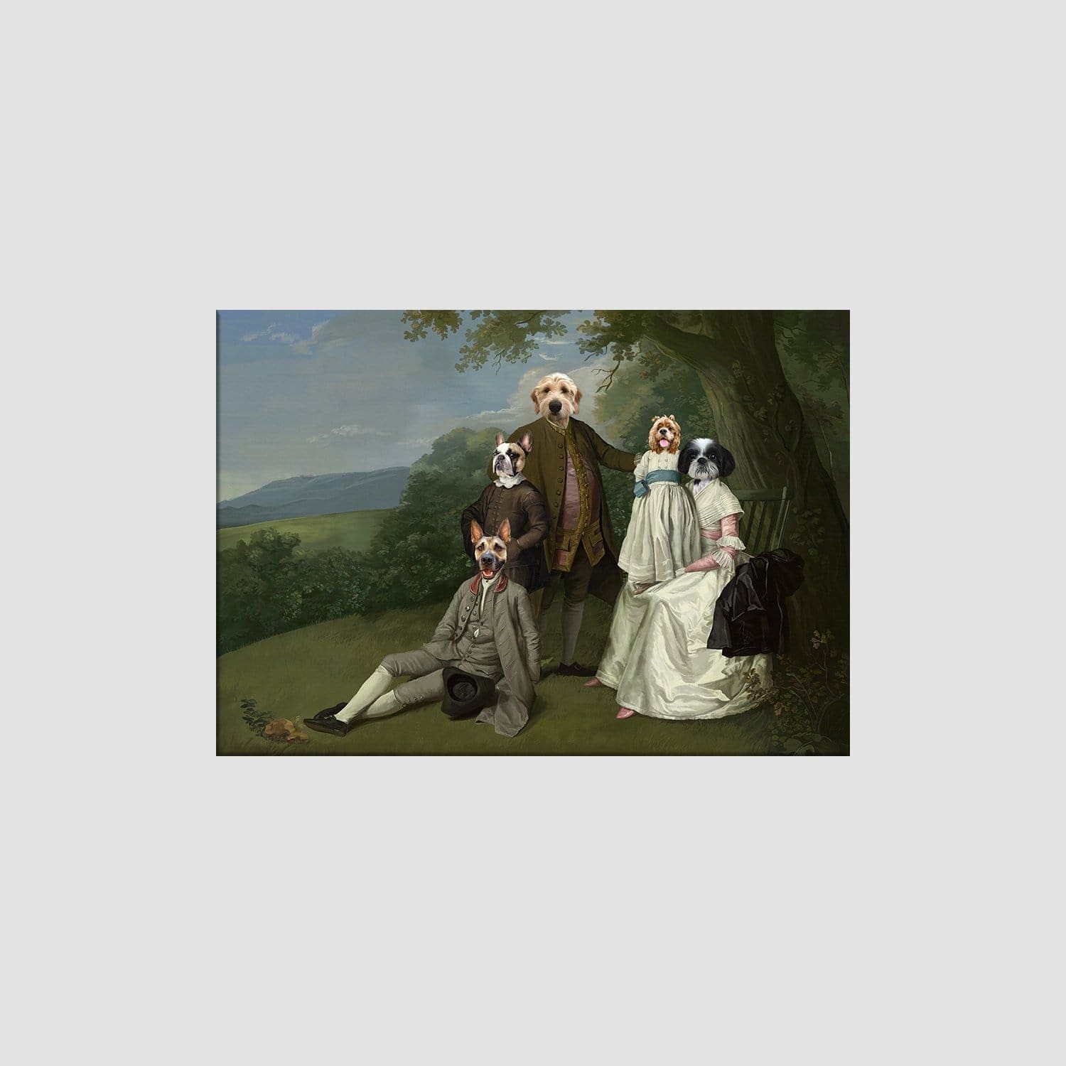 "Crown and Paw - Canvas The Family Picnic (Five Pets) - Custom Pet Canvas 8"" x 10"" / Family G"