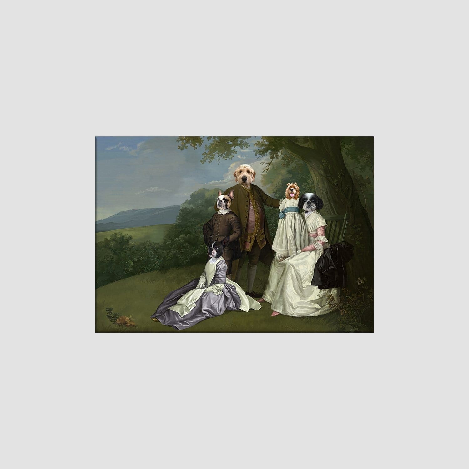 "Crown and Paw - Canvas The Family Picnic (Five Pets) - Custom Pet Canvas 8"" x 10"" / Family J"