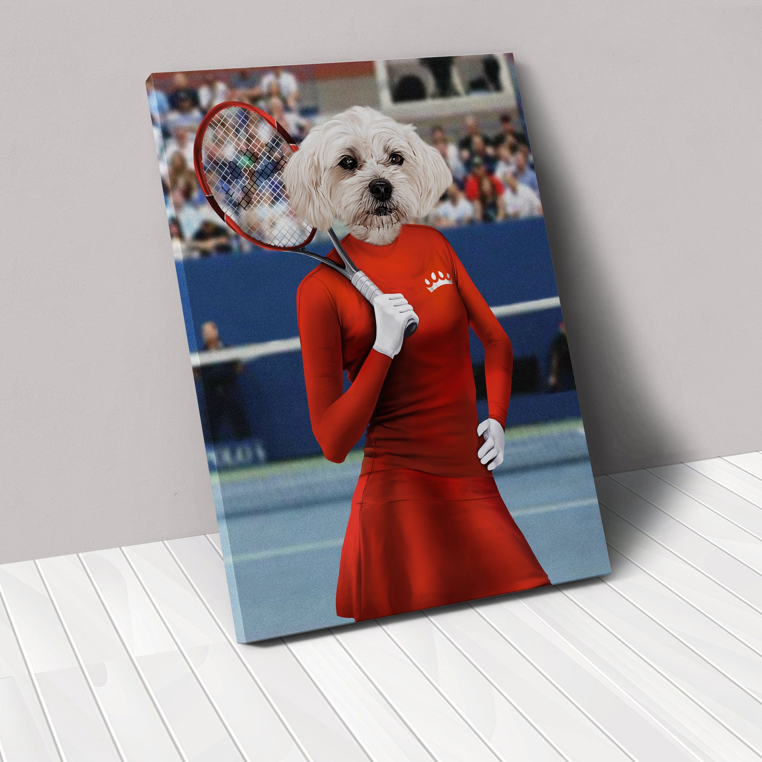 "Crown and Paw - Canvas Female Tennis Player - Custom Pet Canvas 8"" x 10"" / Red"
