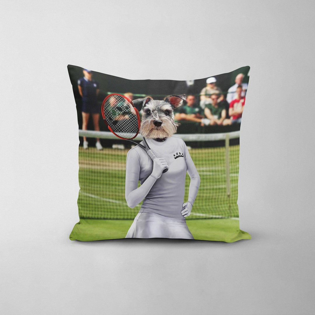 "Crown and Paw - Throw Pillow Female Tennis Player - Custom Throw Pillow 14"" x 14"" / White"