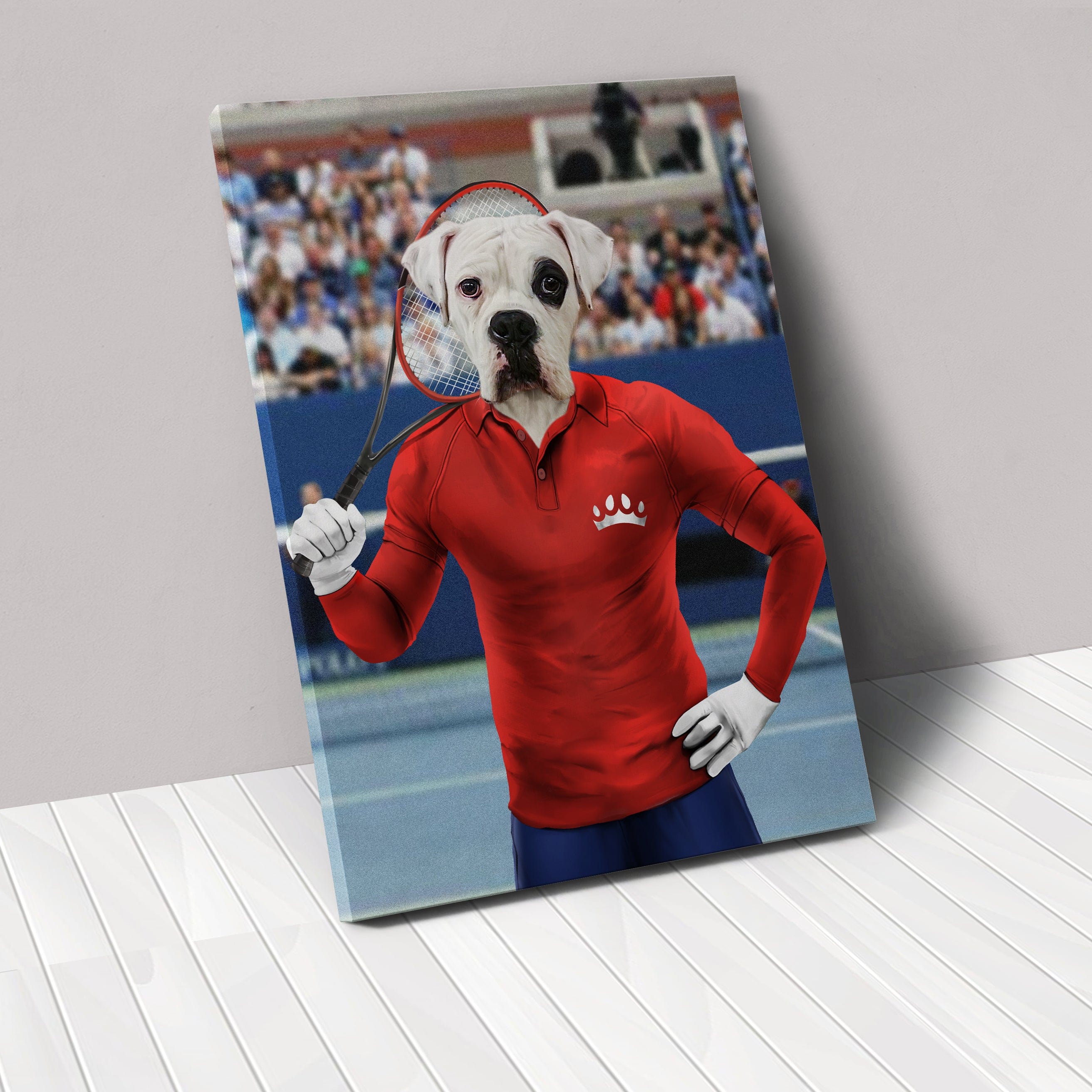 "Crown and Paw - Canvas Male Tennis Player - Custom Pet Canvas 8"" x 10"" / Red"