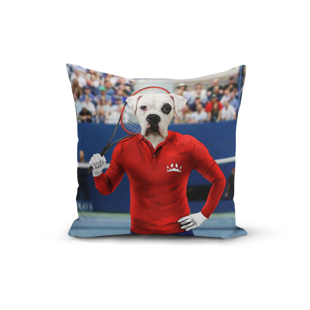 "Crown and Paw - Throw Pillow Male Tennis Player - Custom Throw Pillow 14"" x 14"" / Red"