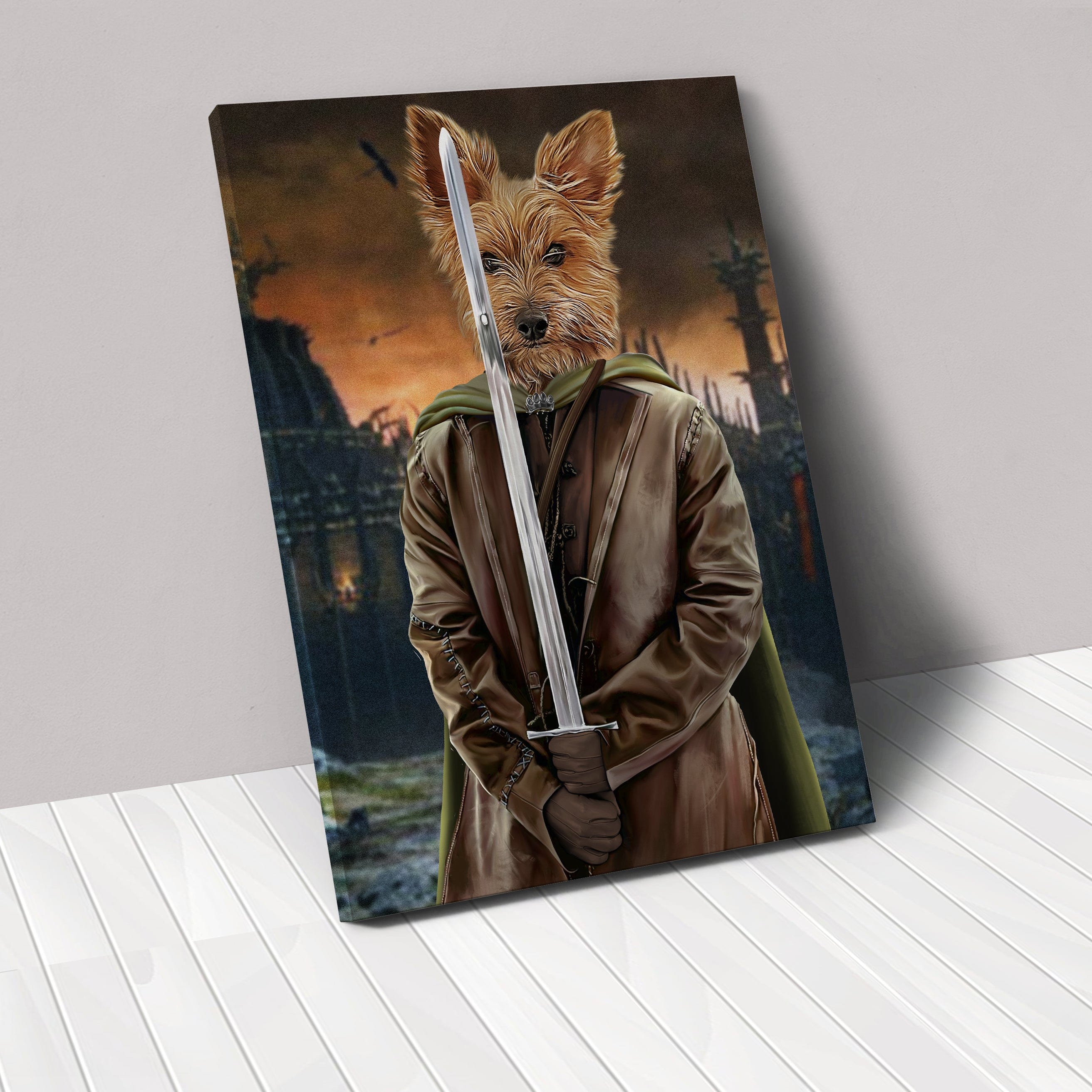 "Crown and Paw - Canvas The Swordsman - Custom Pet Canvas 8"" x 10"" / Background 4"