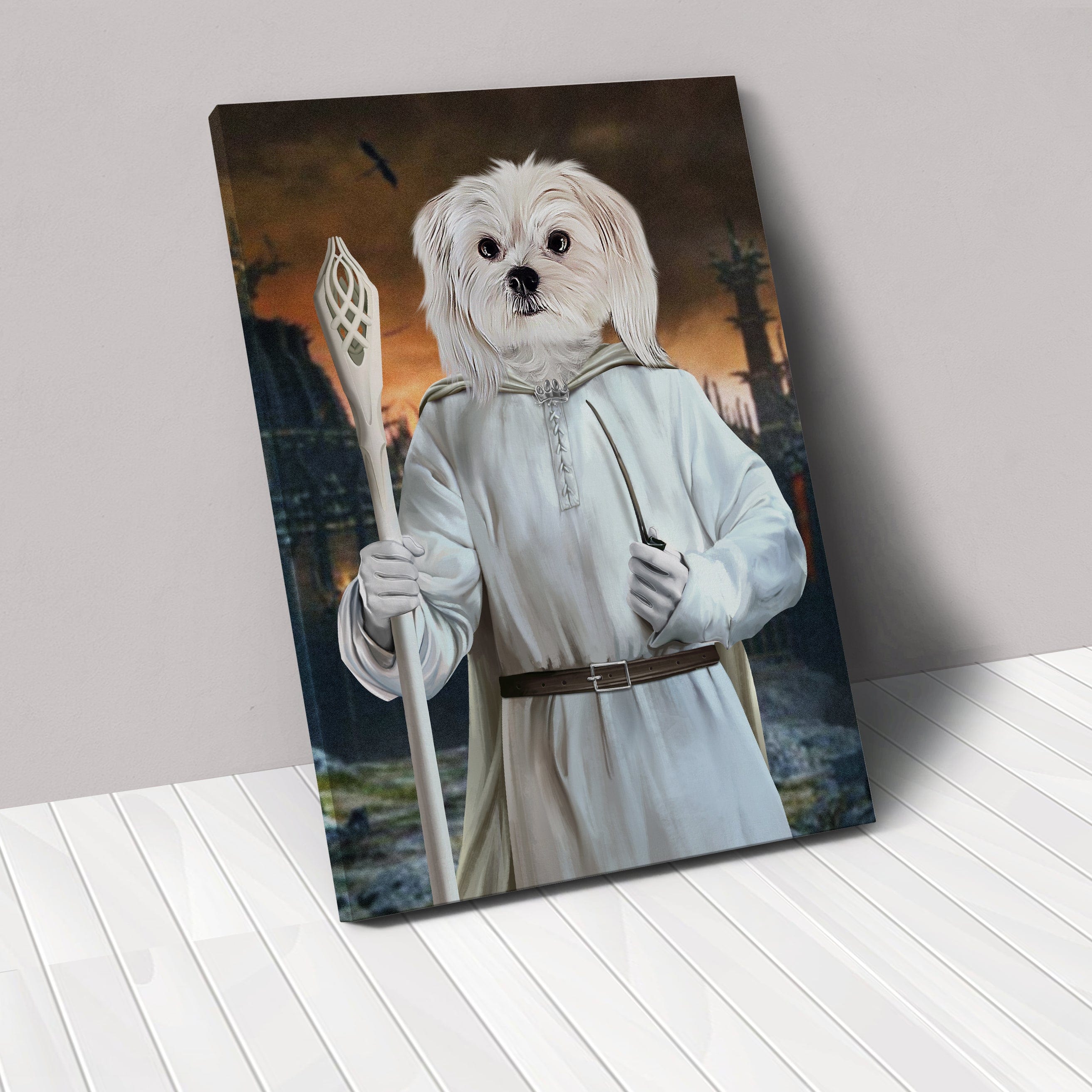 "Crown and Paw - Canvas The White Sorcerer - Custom Pet Canvas 8"" x 10"" / Background 4"