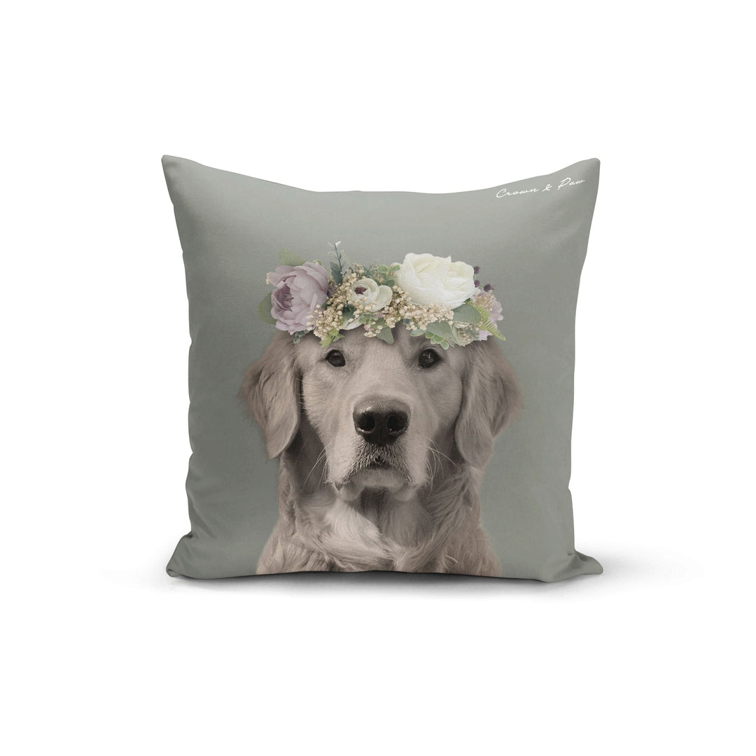 "Crown and Paw - Throw Pillow Full Bloom - Custom Throw Pillow 14"" x 14"" / Green"