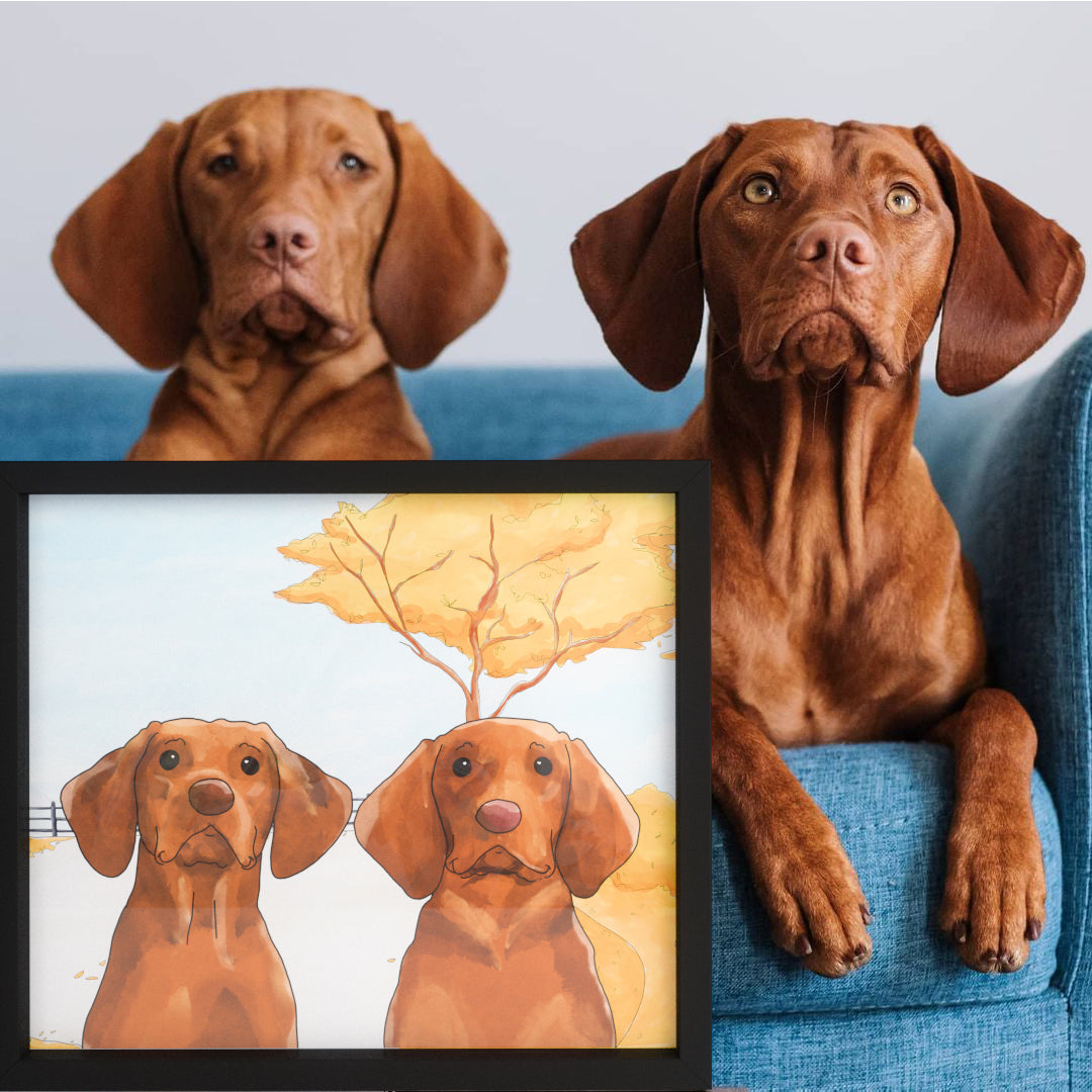 "Watercolor Pet Portrait - Two Pets, Framed Poster"