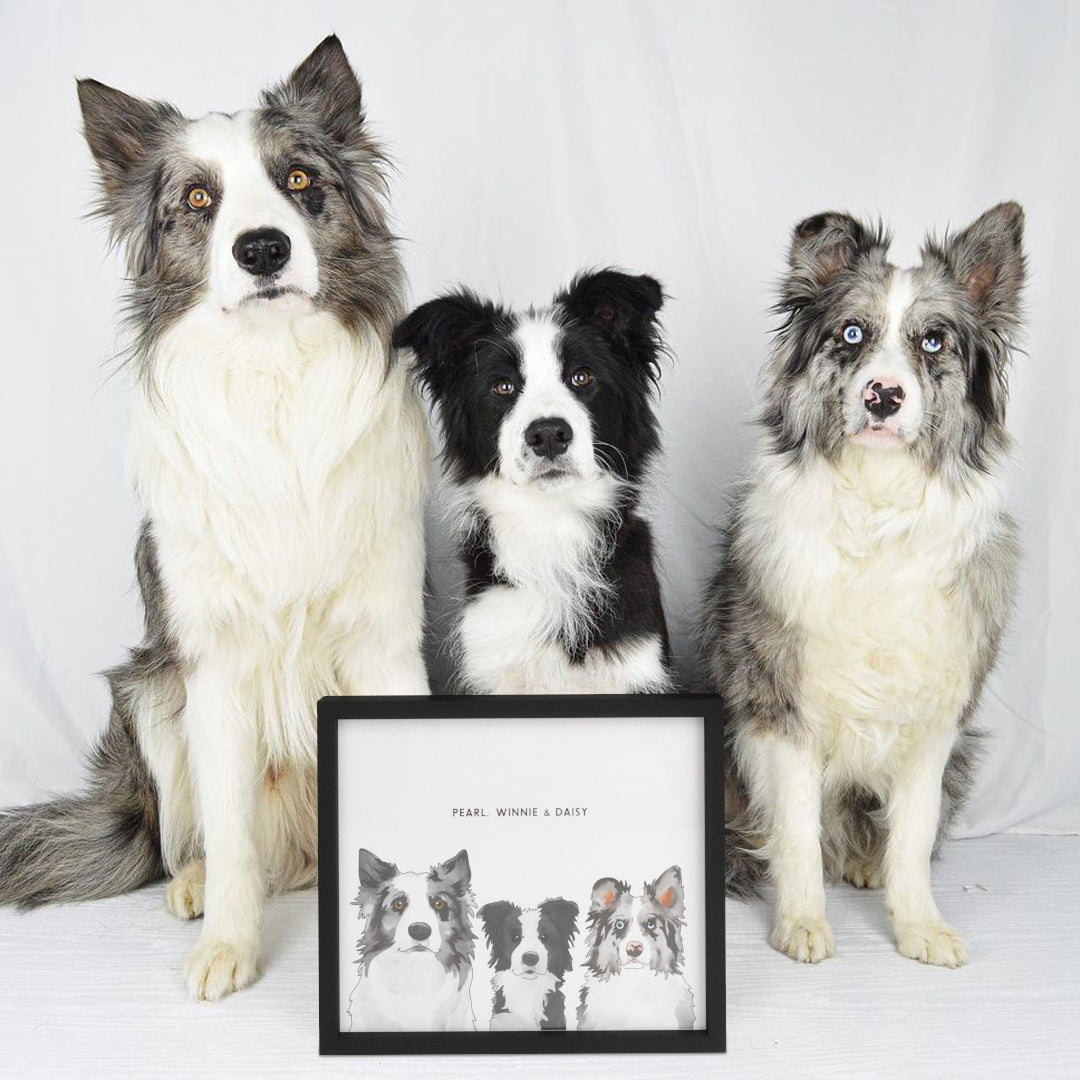 "Watercolor Pet Portrait - Three Pets, Framed Poster"