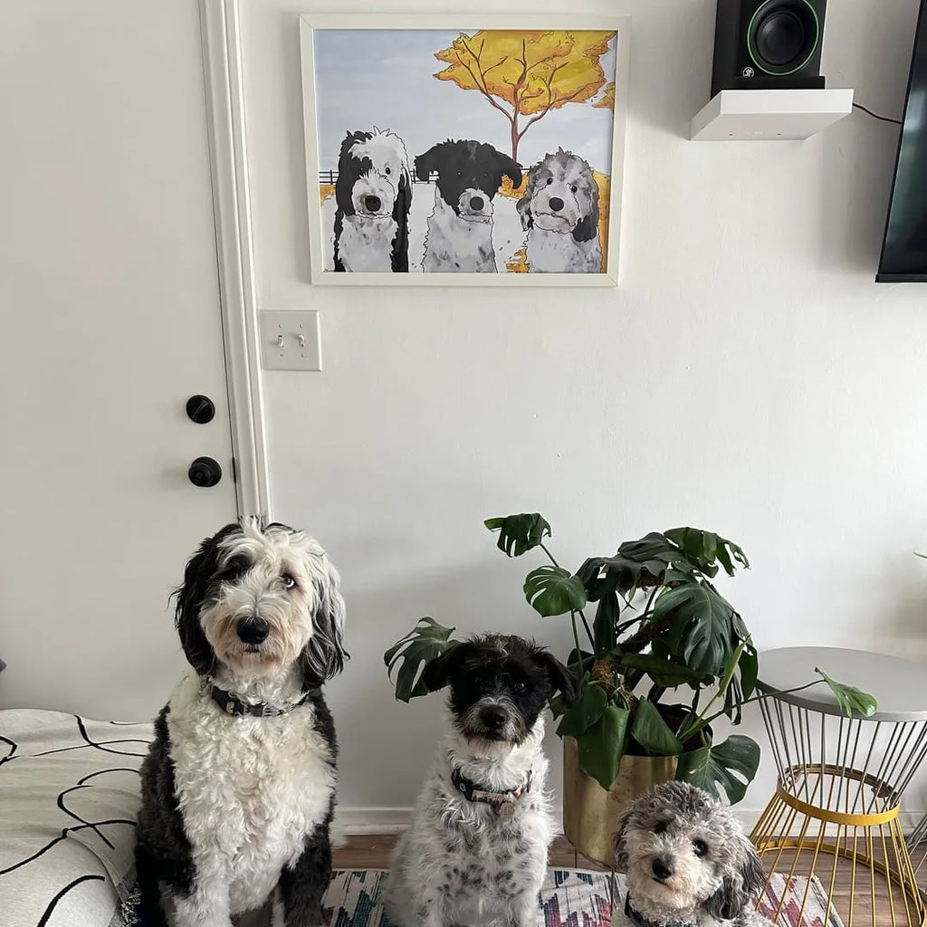 "Watercolor Pet Portrait - Three Pets, Framed Poster"