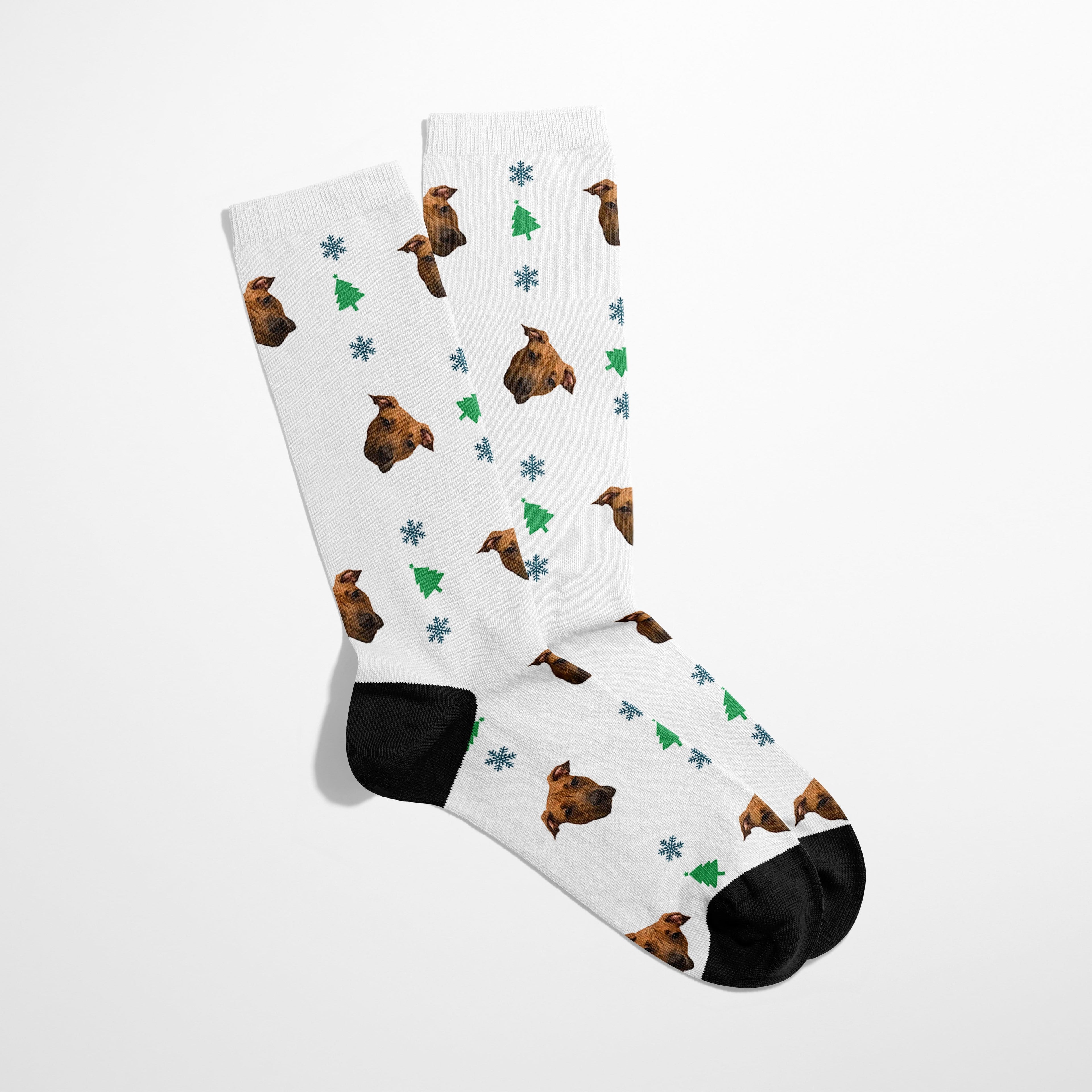 Crown and Paw - Custom Clothing Custom Christmas Pet Face Socks White / Christmas Tree / S-M