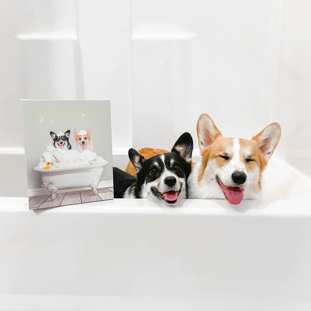 Bath Tub Pet Portrait (Two Pets) - Custom Pet Art