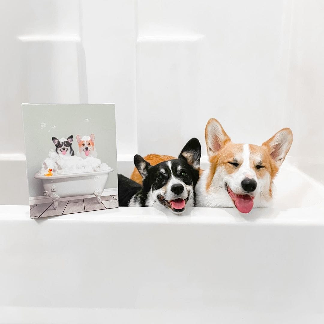 Bath Tub Pet Portrait (Two Pets) - Custom Pet Art