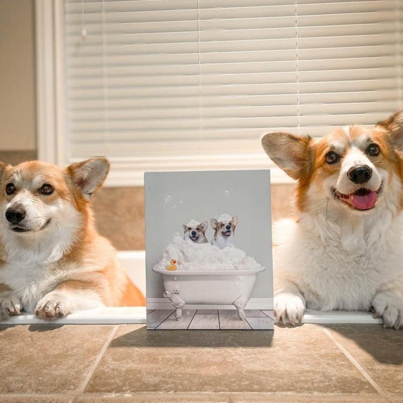 Bath Tub Pet Portrait (Two Pets) - Custom Pet Art