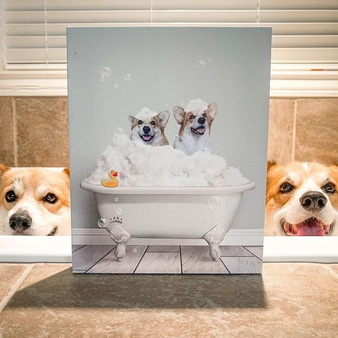 Bath Tub Pet Portrait (Two Pets) - Custom Pet Art