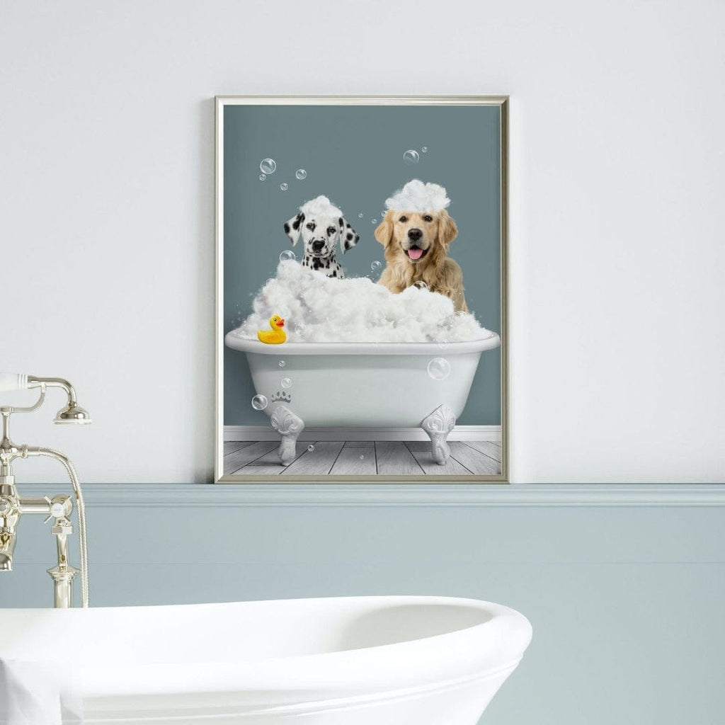 Crown and Paw - Canvas Bath Tub Pet Portrait (Two Pets) - Custom Pet Art