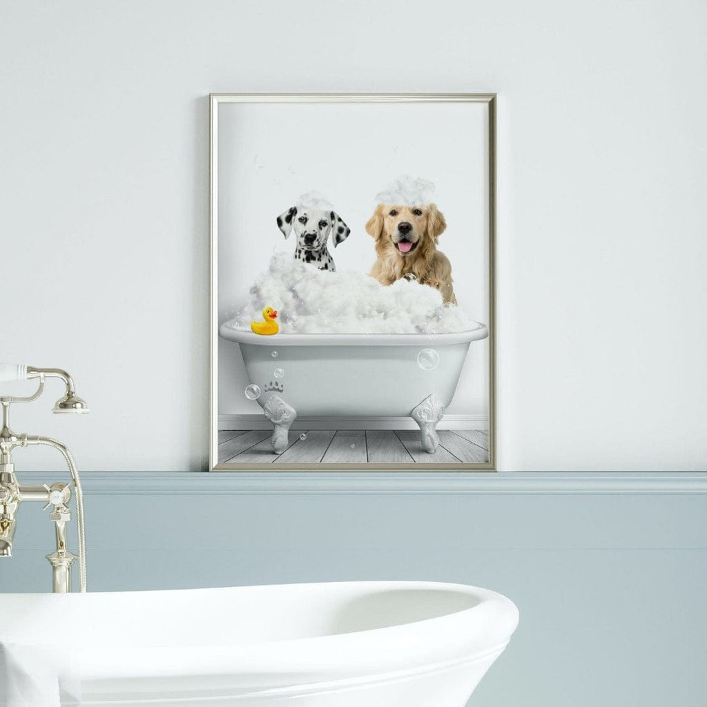 Crown and Paw - Canvas Bath Tub Pet Portrait (Two Pets) - Custom Pet Art