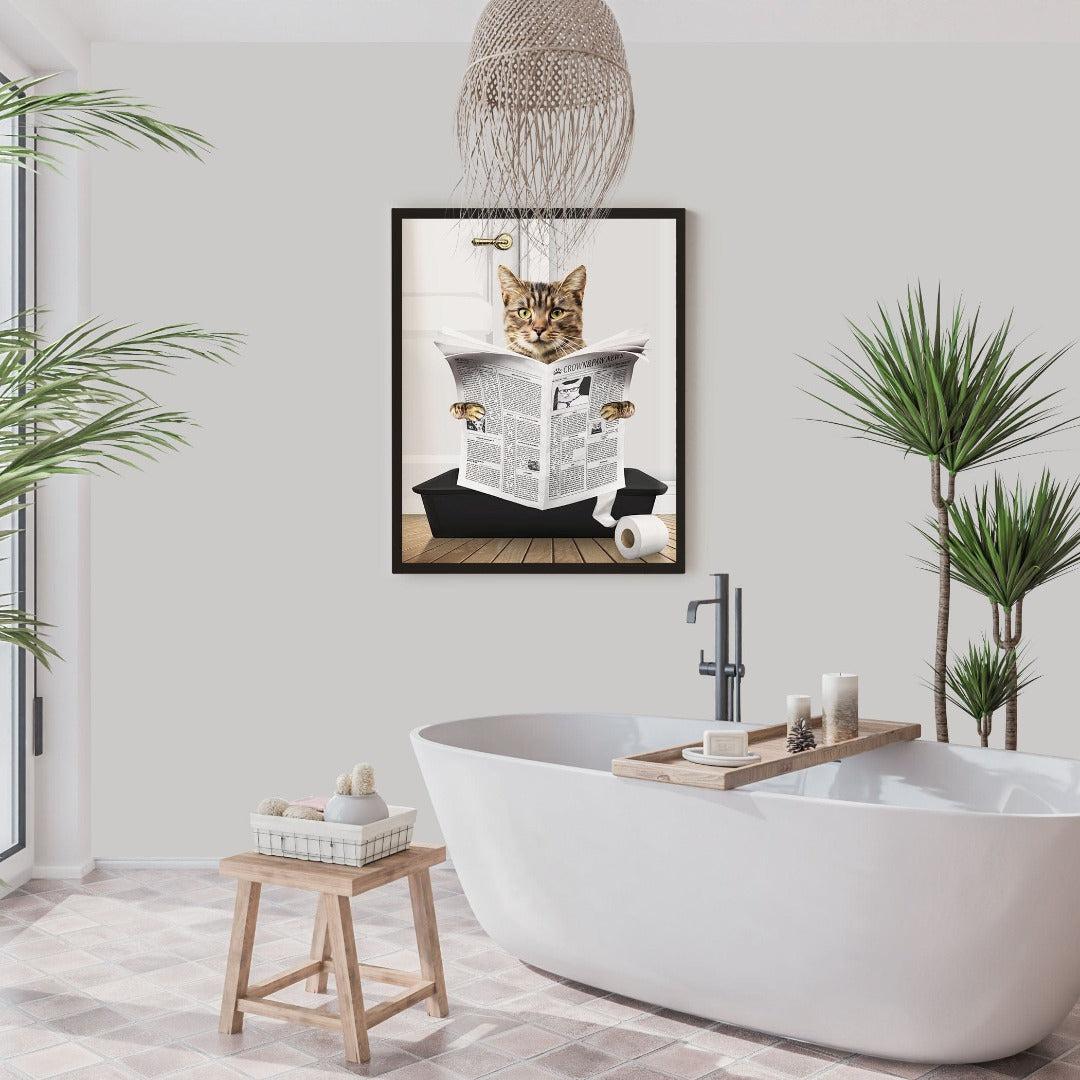 "Crown and Paw - Framed Poster Custom Cat in Litter Tray Portrait - Framed Poster 12"" x 16"" / Black / Black"