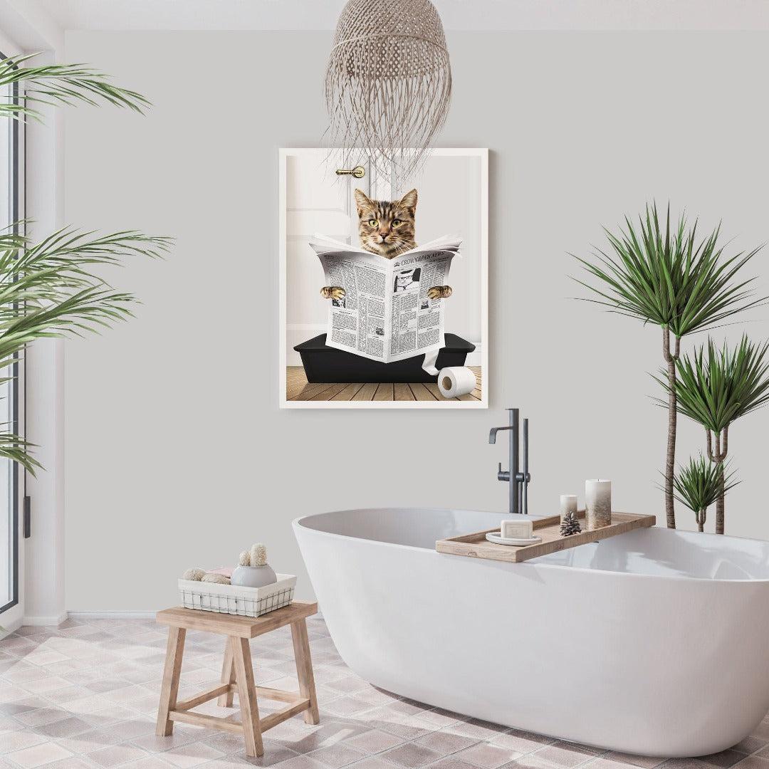 "Crown and Paw - Framed Poster Custom Cat in Litter Tray Portrait - Framed Poster 12"" x 16"" / White / Black"