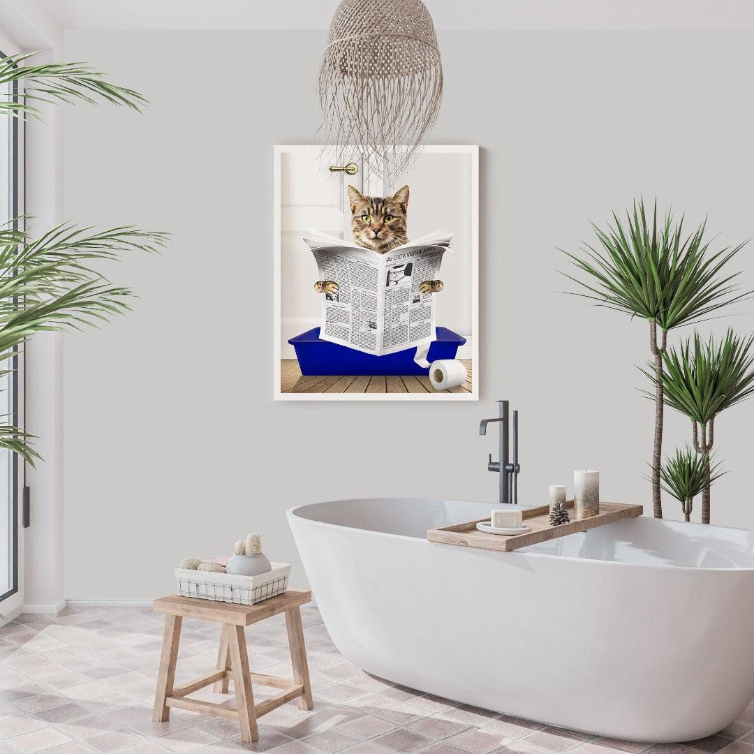 "Crown and Paw - Framed Poster Custom Cat in Litter Tray Portrait - Framed Poster 12"" x 16"" / White / Navy"