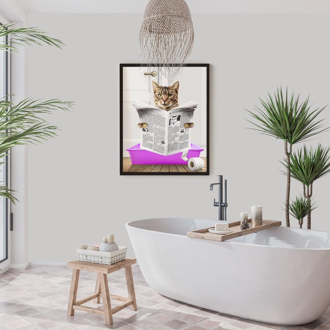 "Crown and Paw - Framed Poster Custom Cat in Litter Tray Portrait - Framed Poster 12"" x 16"" / Black / Purple"