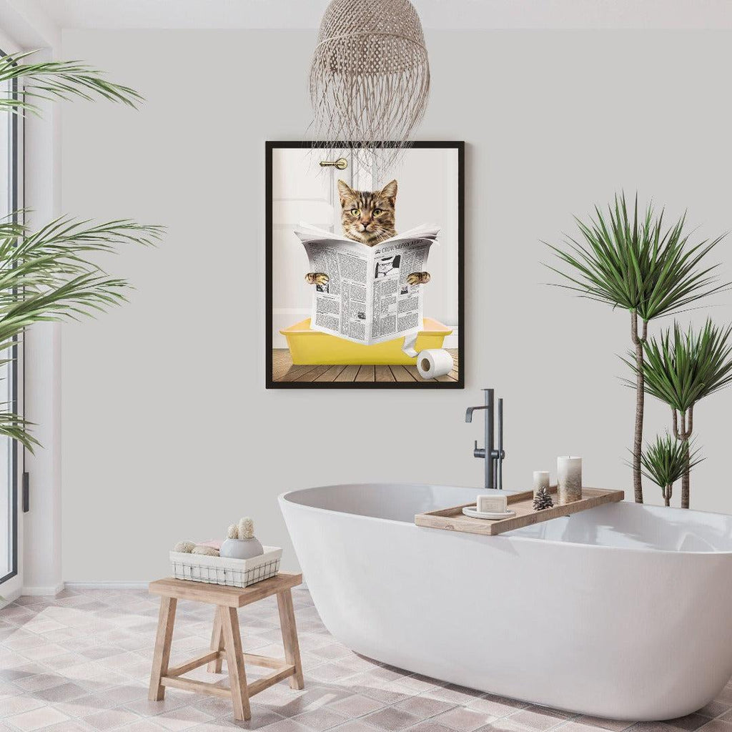 "Crown and Paw - Framed Poster Custom Cat in Litter Tray Portrait - Framed Poster 12"" x 16"" / Black / Yellow"