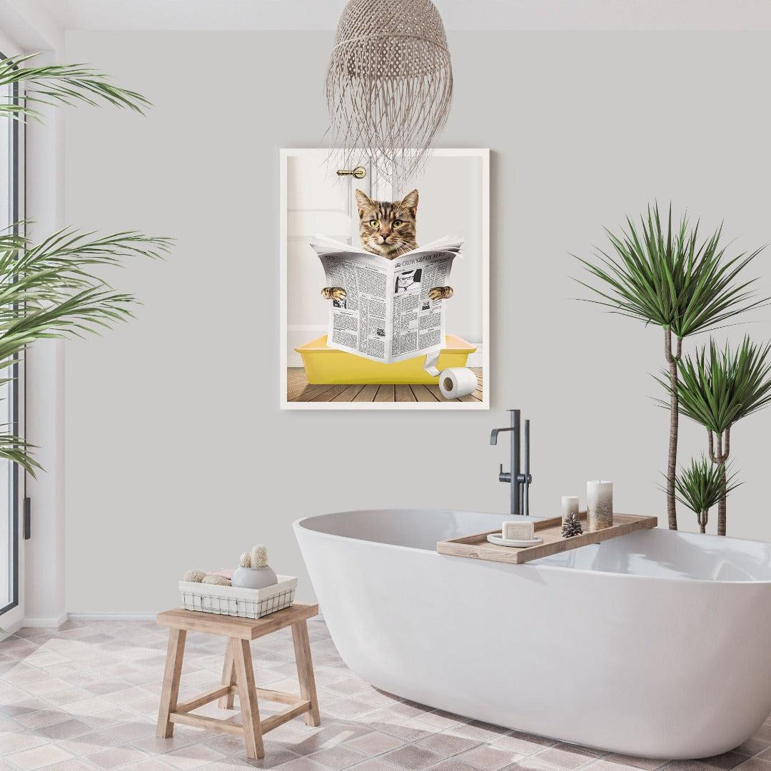 "Crown and Paw - Framed Poster Custom Cat in Litter Tray Portrait - Framed Poster 18"" x 24"" / White / Yellow"