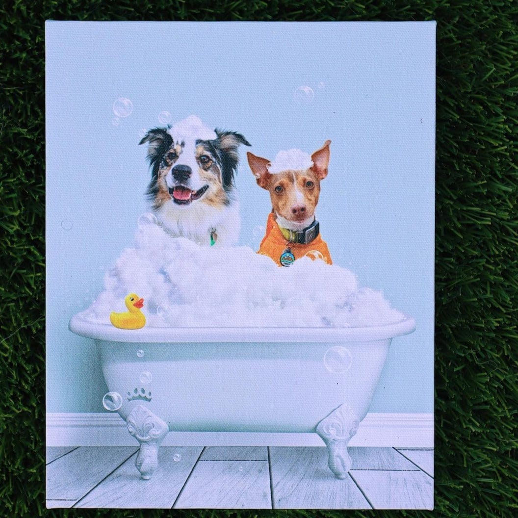 Bath Tub Pet Portrait (Two Pets) - Custom Pet Art