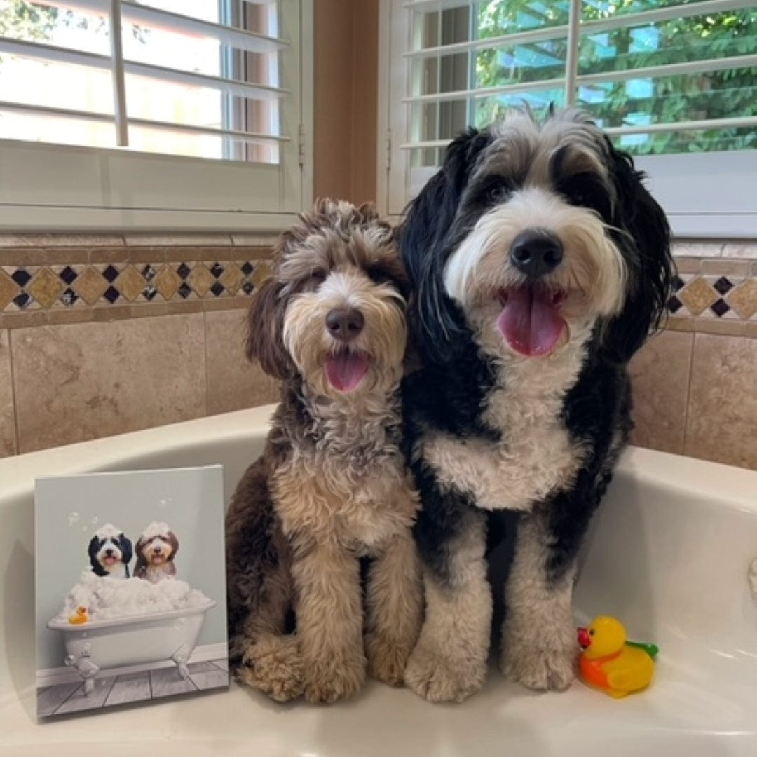 Bath Tub Pet Portrait (Two Pets) - Custom Pet Art