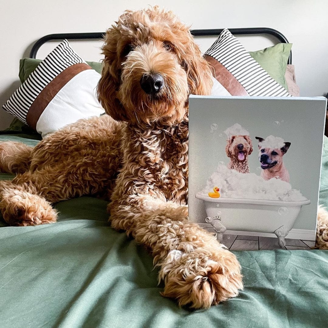 Bath Tub Pet Portrait (Two Pets) - Custom Pet Art
