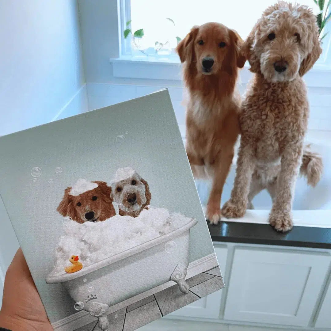 Bath Tub Pet Portrait (Two Pets) - Custom Pet Art