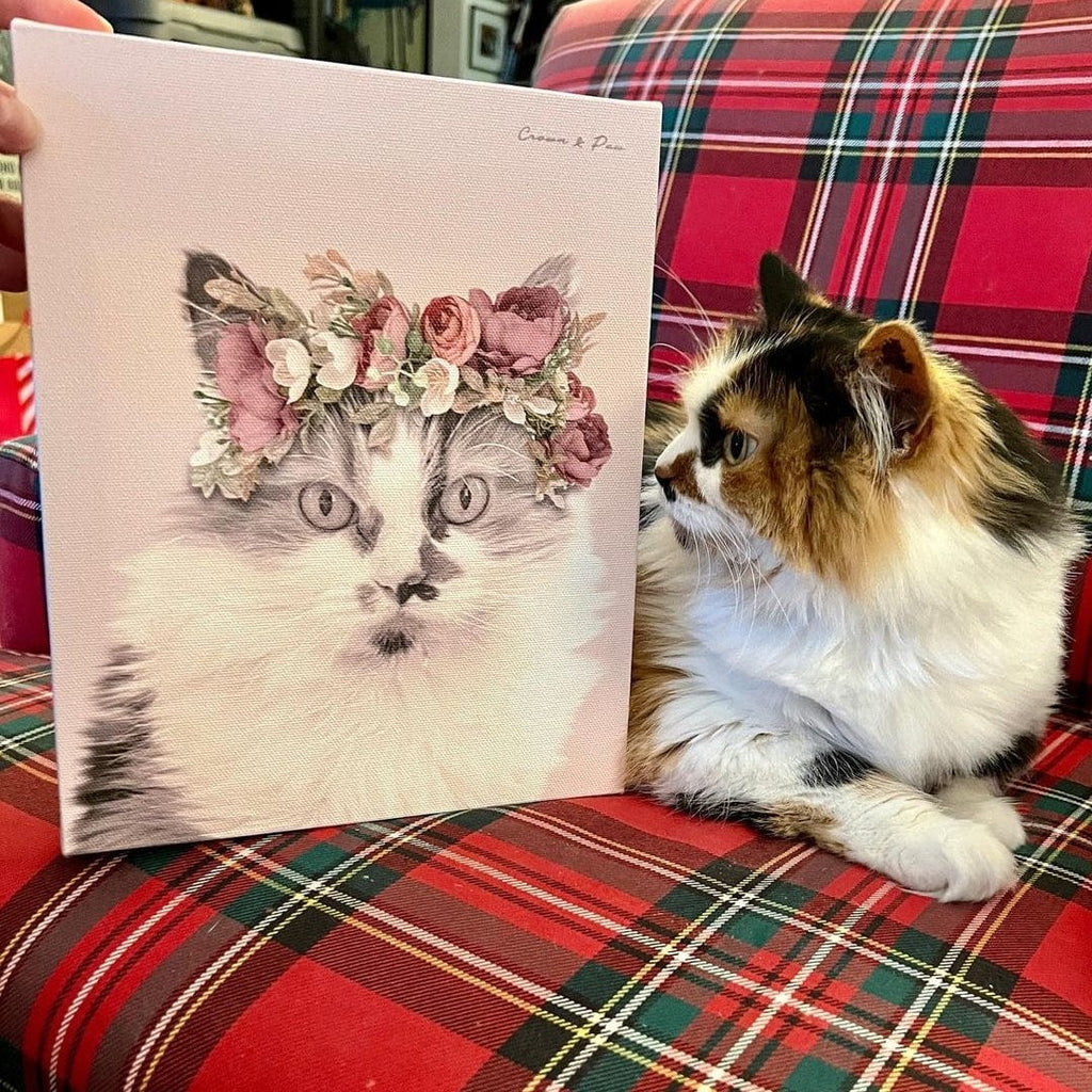 Floral Crown Pet Portrait - Custom Canvas