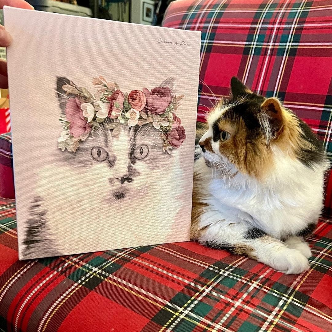 Floral Crown Pet Portrait - Custom Canvas