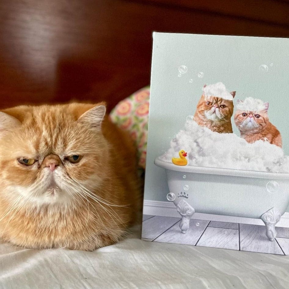 Bath Tub Pet Portrait (Two Pets) - Custom Pet Art