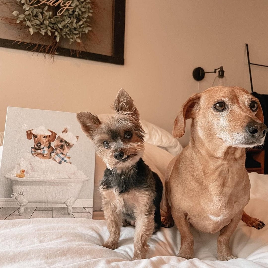 Bath Tub Pet Portrait (Two Pets) - Custom Pet Art