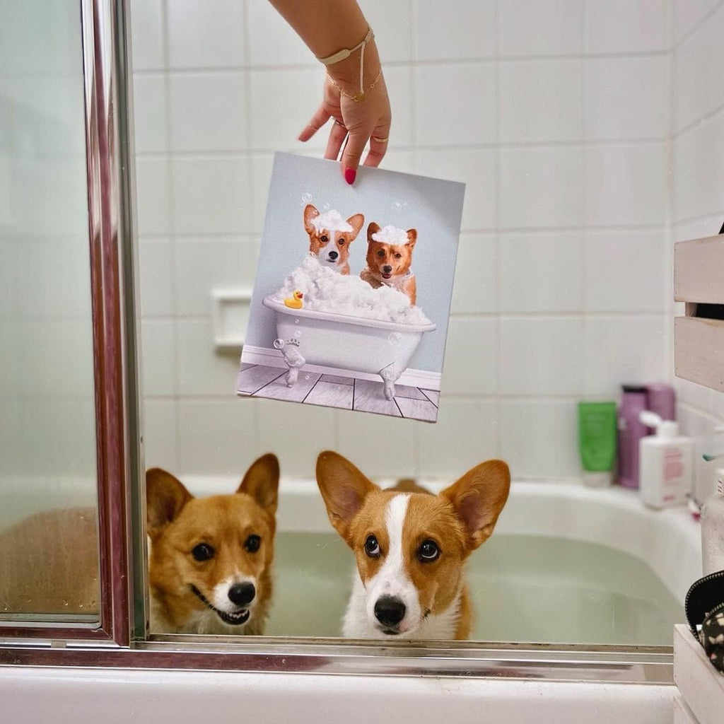 Bath Tub Pet Portrait (Two Pets) - Custom Pet Art