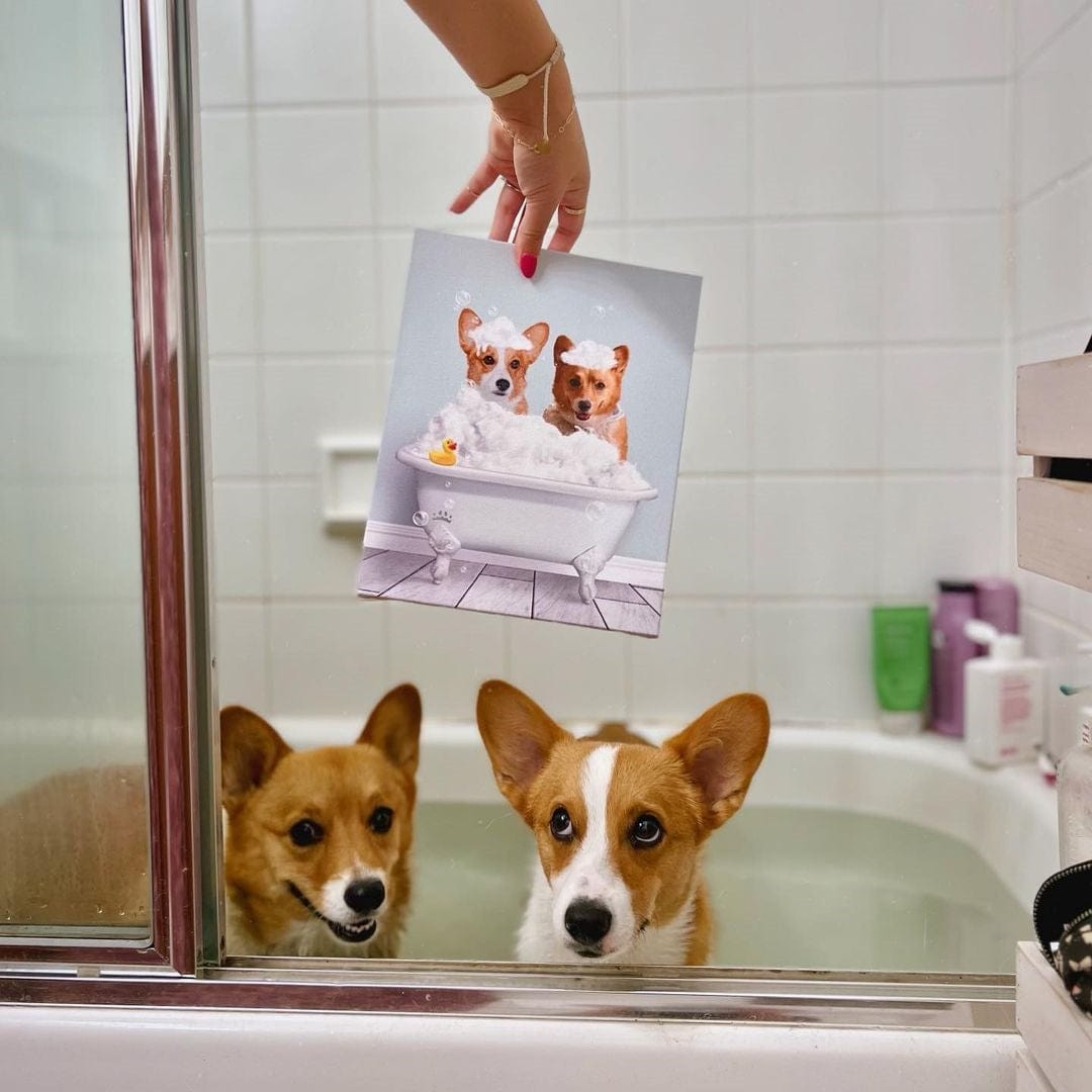 Bath Tub Pet Portrait (Two Pets) - Custom Pet Art